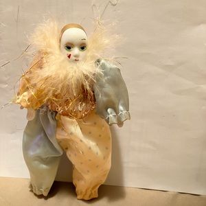 Vintage Show Stoppers Porcelain Clown Doll Harlequin Mardi Gras Wired Posable